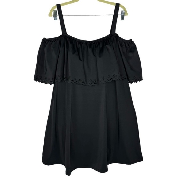 Swimsuits for All Swim 365 Laser Cut Off The Shoulder Swim Dress‎ Black Size 26 - Picture 4 of 15